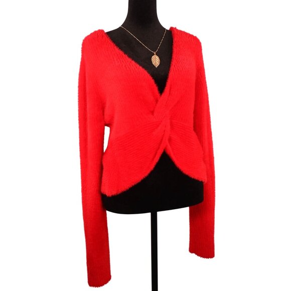 No Boundaries‎ Red Faux Fur Twist Front Sweater Size  XL (16-18) - Picture 1 of 13